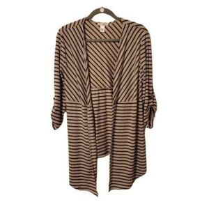 Fave Womens Sz L Gray  Striped 3/4 Sleeve Cardigan
